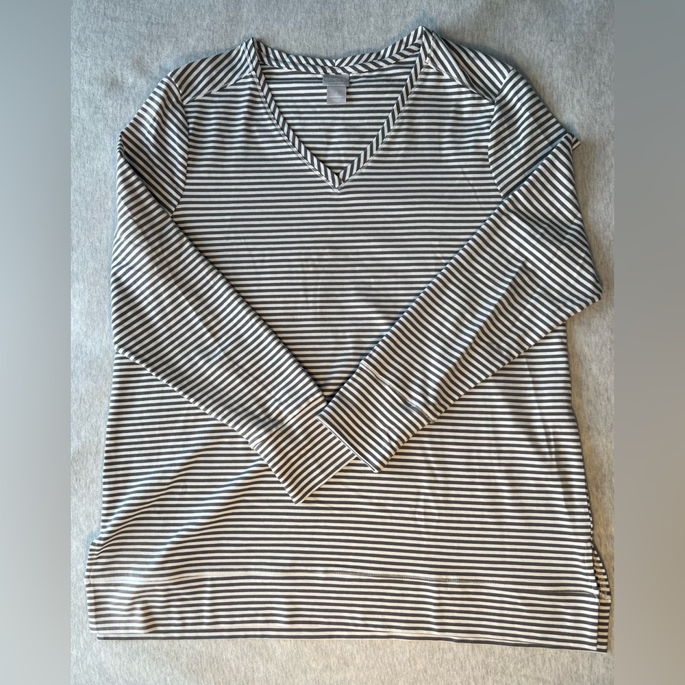 Chico's Zenergy Grey and White Striped Top